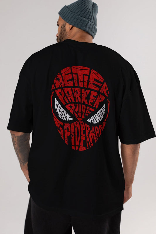 Spiderman Back Printed Black Oversize T-shirt Unisex Men Women Crew Neck