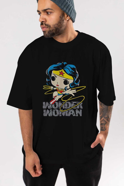 Wonder Woman Front Printed Black Oversize t-shirt Crew Neck Men Women