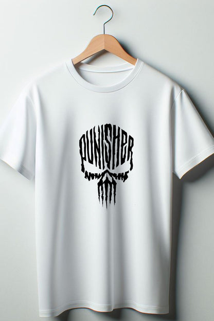 Punisher Printed Oversize Crew Neck White Tshirt