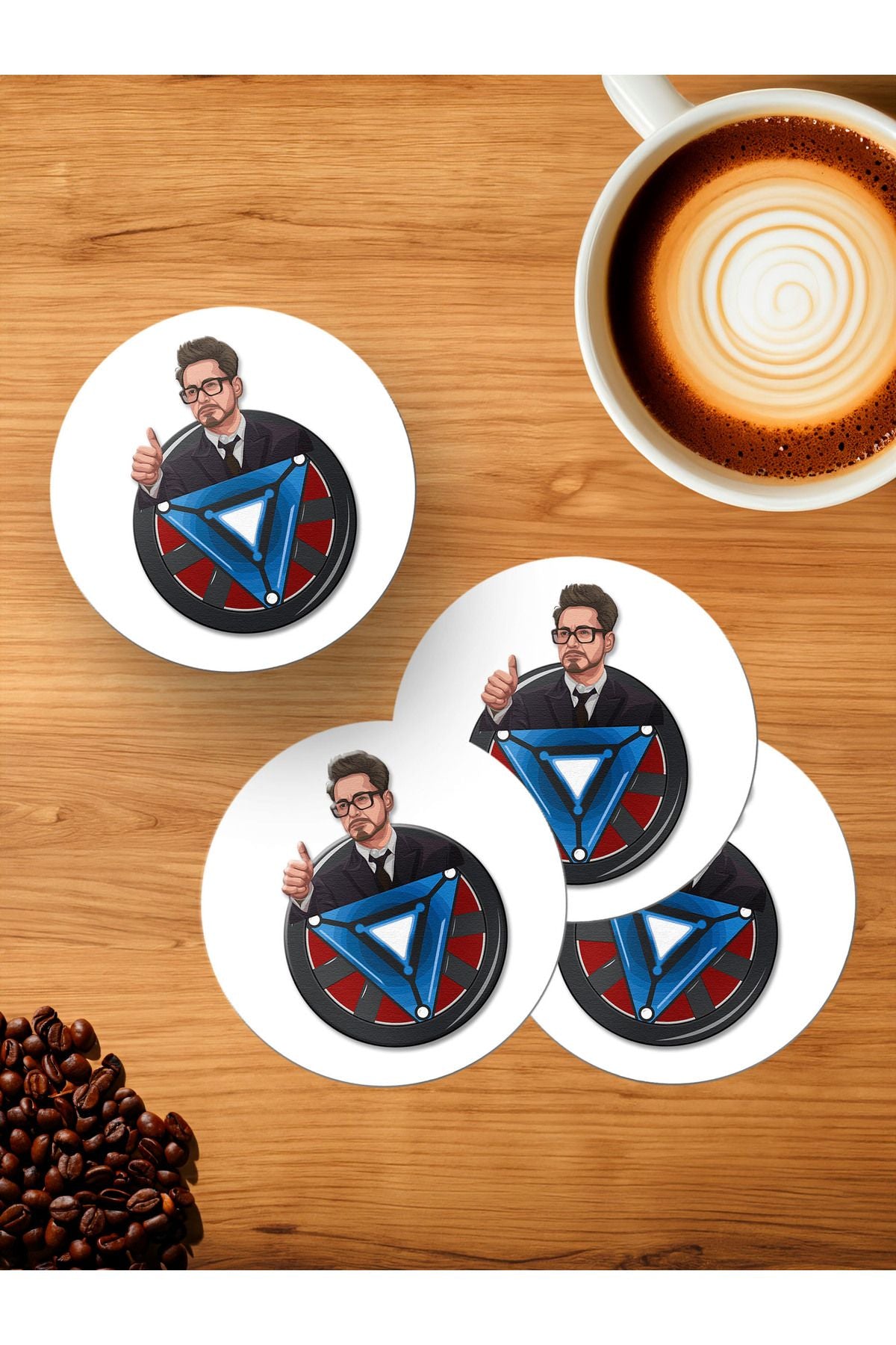 Robert Downey Jr. Iron Man Marvel Design Set of 4 Wooden Coasters