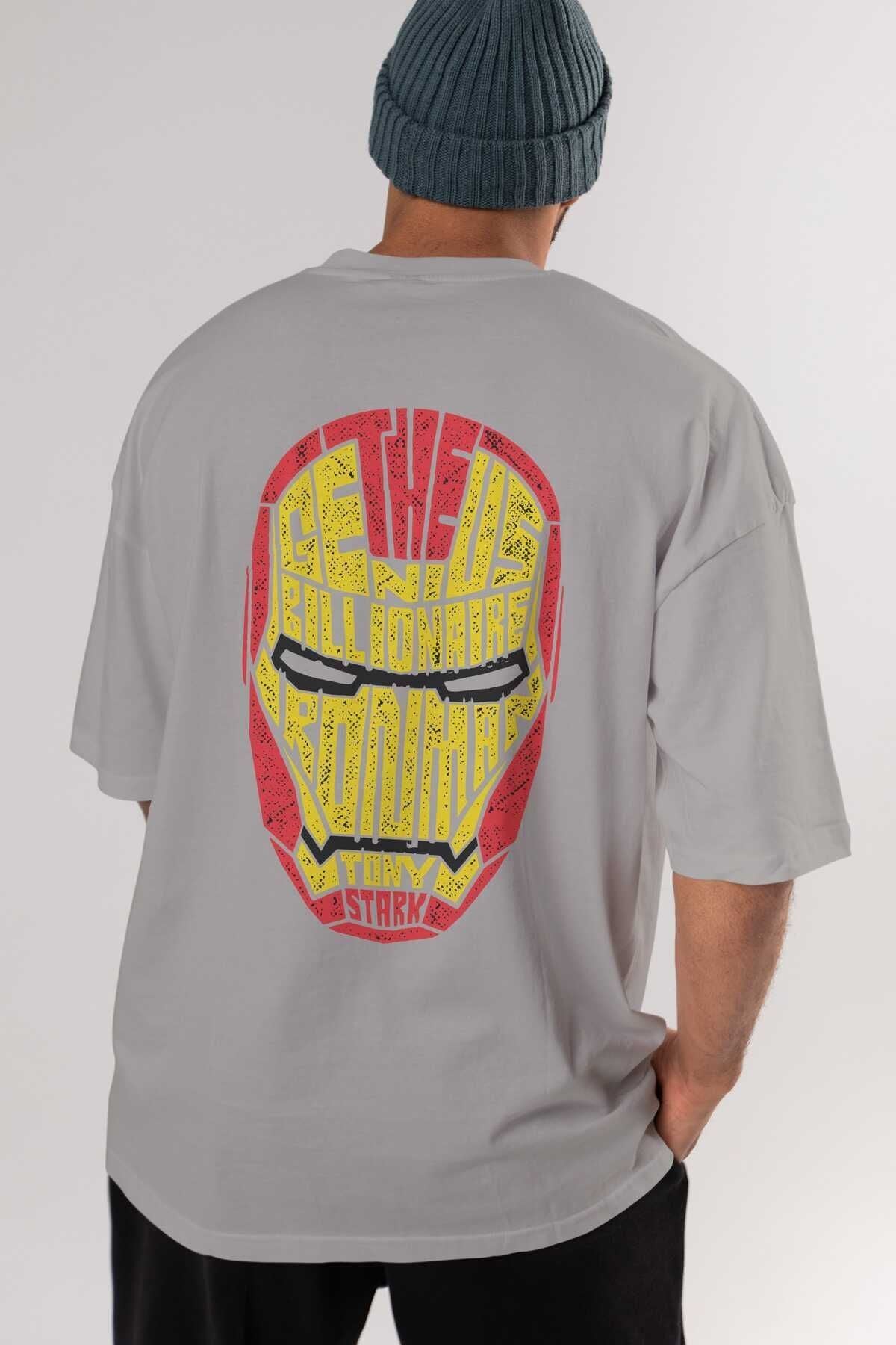 Iron Man Back Printed Black Oversize T-shirt Unisex Men's Women's Crew Neck