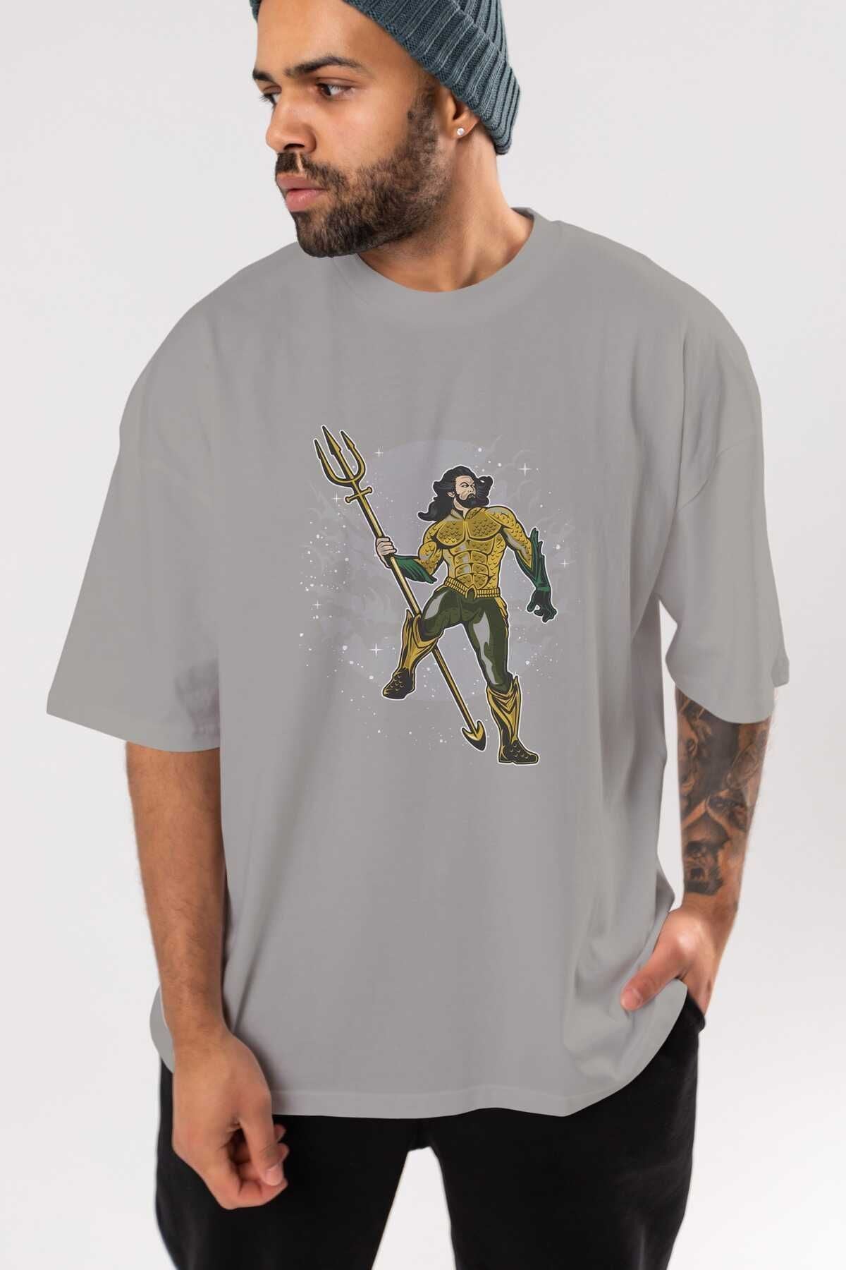 AQUAMAN Front Printed Gray Oversize T-shirt Unisex Men Women Crew Neck