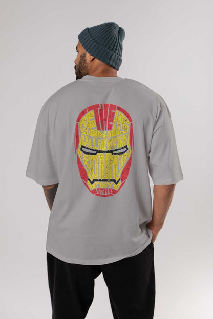 Iron Man Back Printed Black Oversize T-shirt Unisex Men's Women's Crew Neck