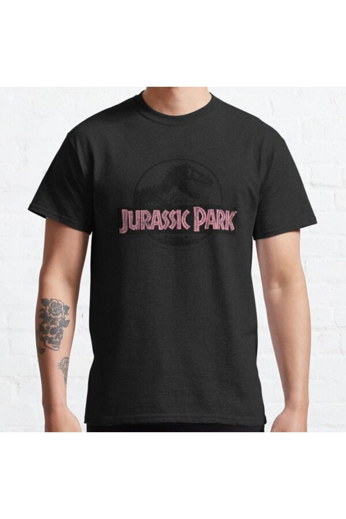 Oversize Unisex Jurassic Park Distressed Black Pink Classic Movie Printed Tshirt