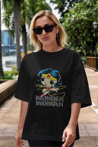 Wonder Woman Front Printed Black Oversize t-shirt Crew Neck Men Women