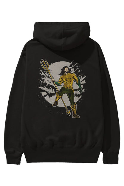 AQUAMAN Back Printed Black Oversize Hooded Sweatshirt Men Women