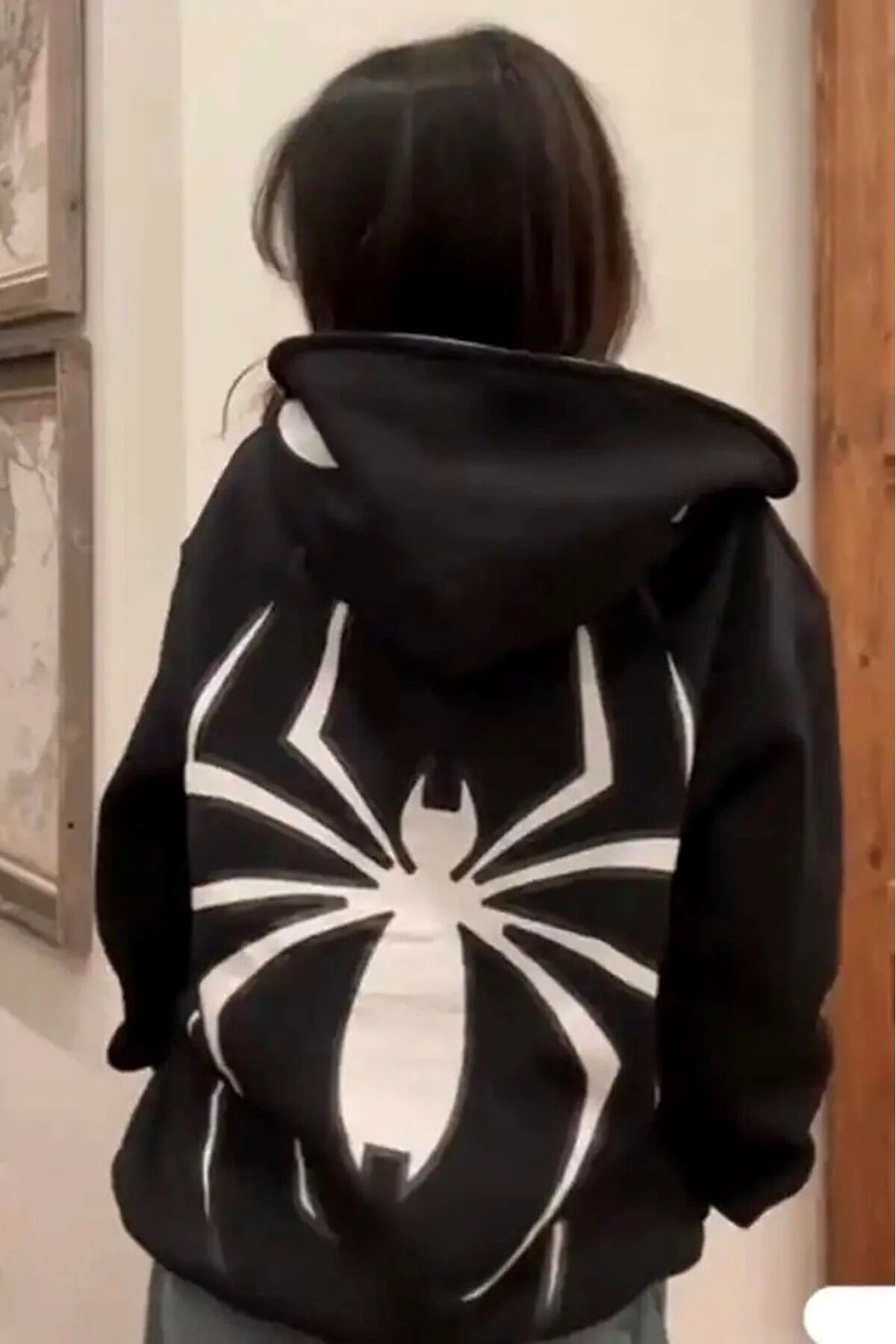 Spiderman Back Printed Hat Spider Eye Detailed Hooded Sweatshirt Hoodie