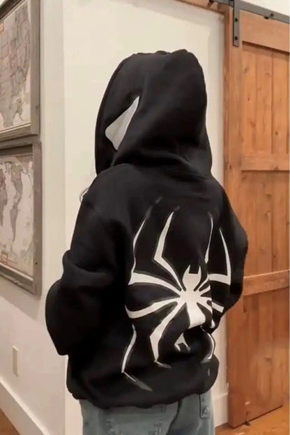 Spiderman Back Printed Hat Spider Eye Detailed Hooded Sweatshirt Hoodie