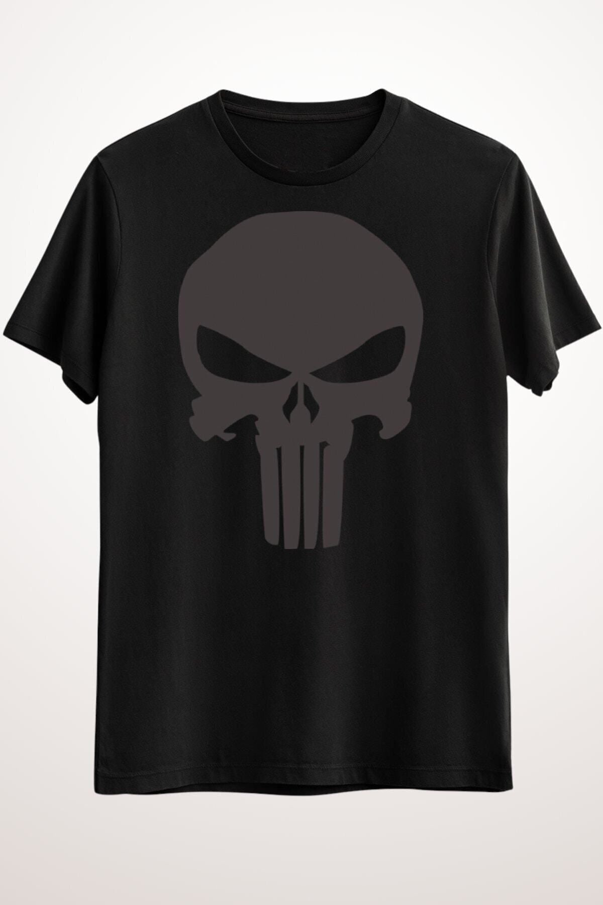 Unisex Loose Fit Black T-Shirt Punisher Dark Logo