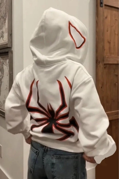 Spiderman Back Printed Hat Spider Eye Detailed Hooded Sweatshirt Hoodie