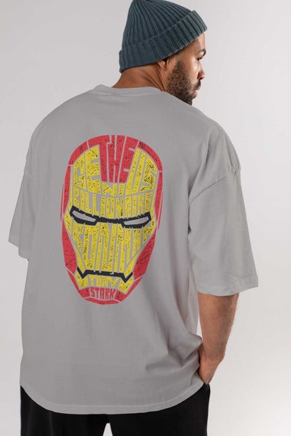 Iron Man Back Printed Black Oversize T-shirt Unisex Men's Women's Crew Neck