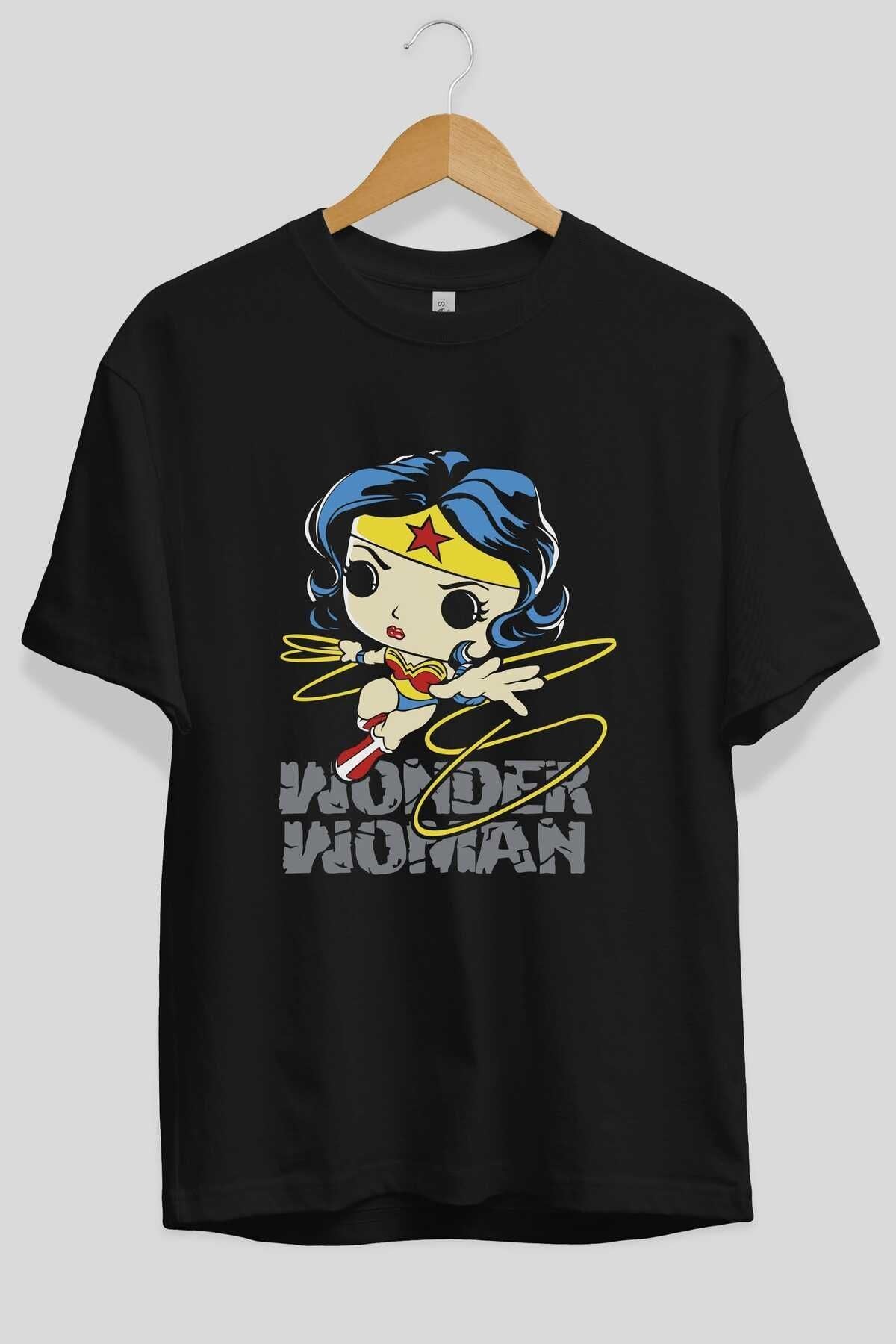 Wonder Woman Front Printed Black Oversize t-shirt Crew Neck Men Women