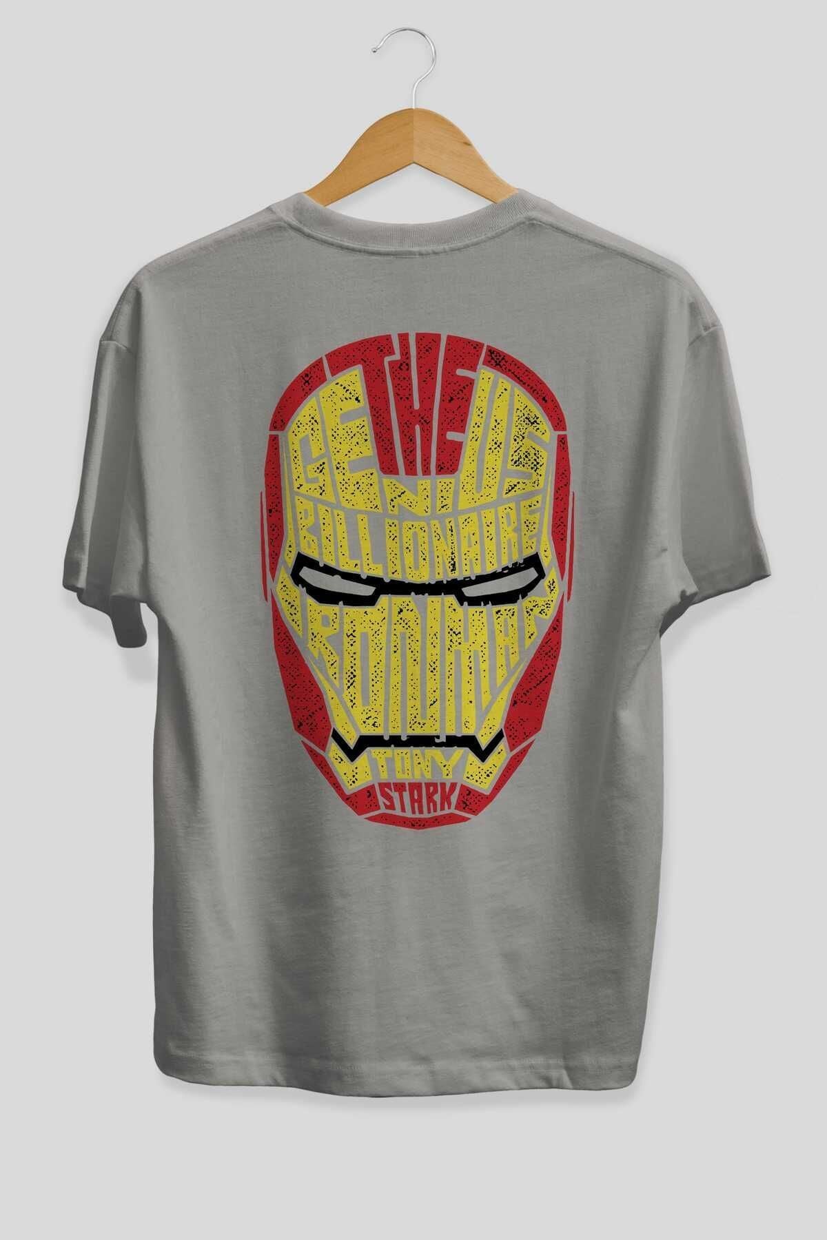 Iron Man Back Printed Black Oversize T-shirt Unisex Men's Women's Crew Neck