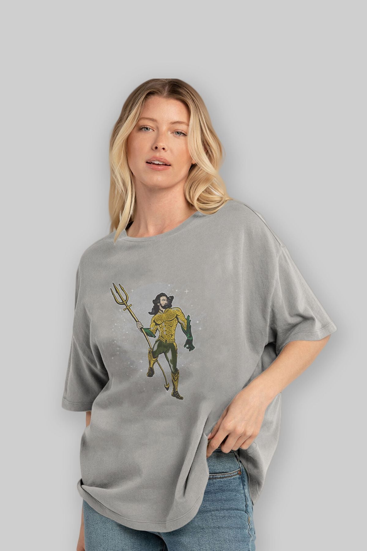 AQUAMAN Front Printed Gray Oversize T-shirt Unisex Men Women Crew Neck