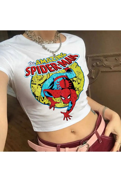 Y2k Spiderman White The Amazing Spiderman Crop Top