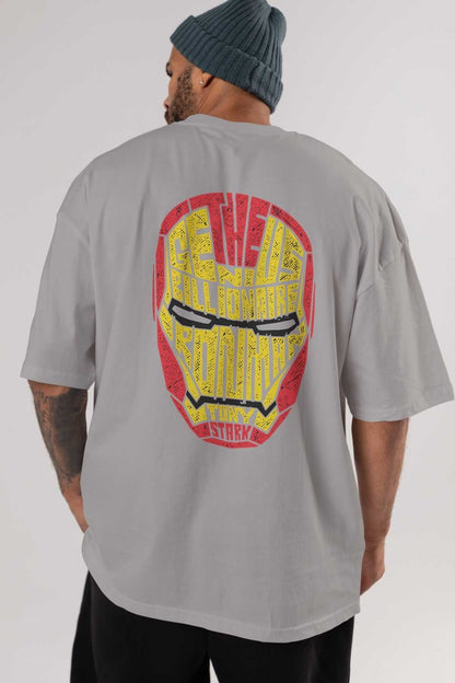 Iron Man Back Printed Black Oversize T-shirt Unisex Men's Women's Crew Neck