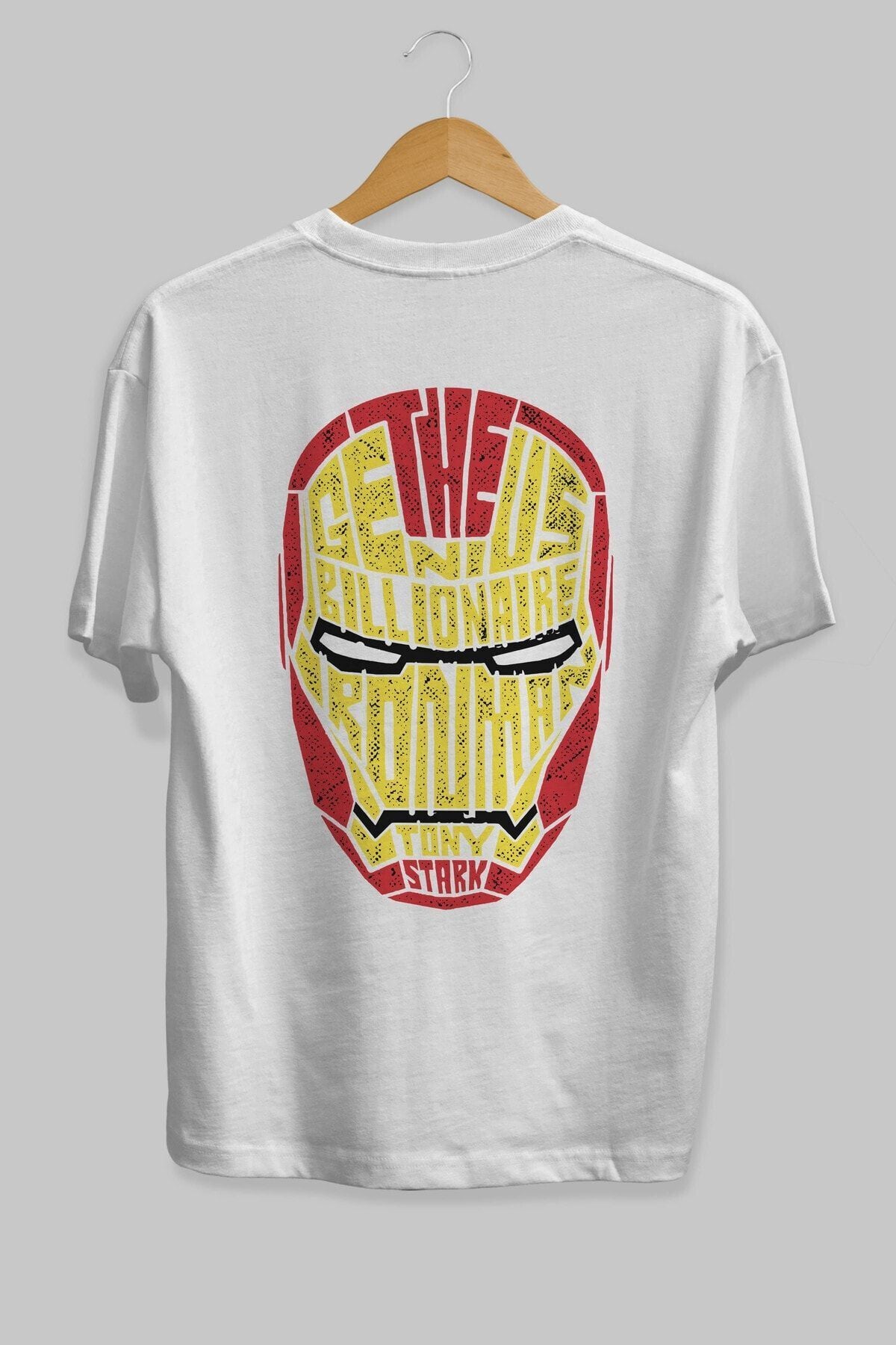 Iron Man Back Printed Black Oversize T-shirt Unisex Men's Women's Crew Neck