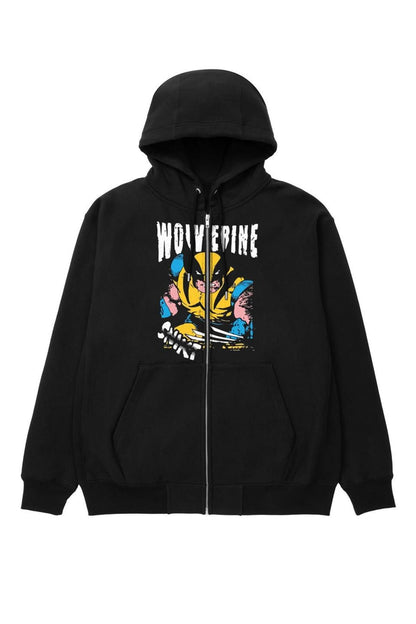 Day Light Wolverine Printed Oversize Zippered Black Unisex Hooded Cardigan