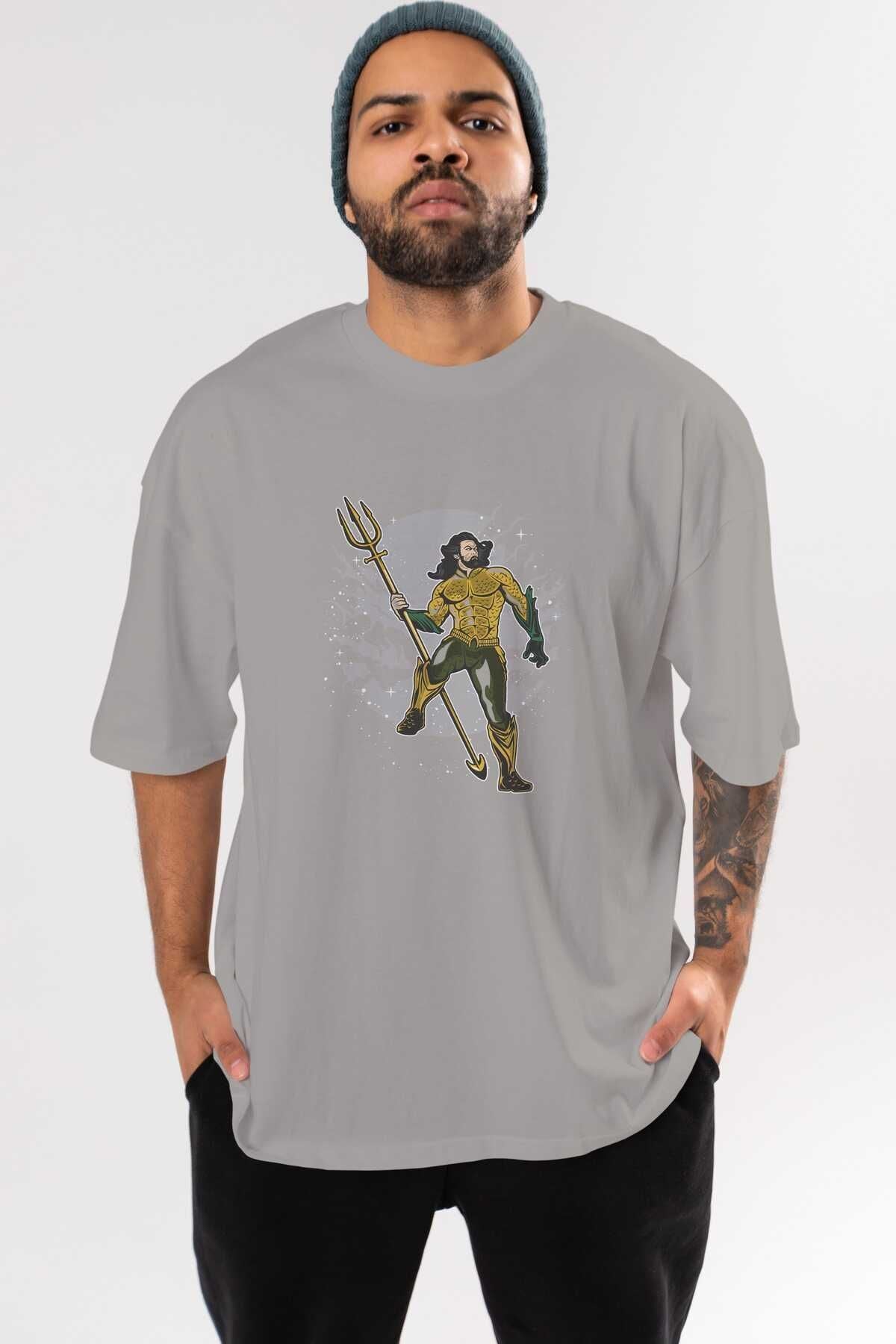 AQUAMAN Front Printed Gray Oversize T-shirt Unisex Men Women Crew Neck