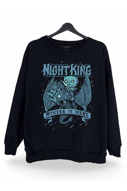 Game of Thrones Night King Printed Unisex Crew Neck Oversize Sweatshirt Black