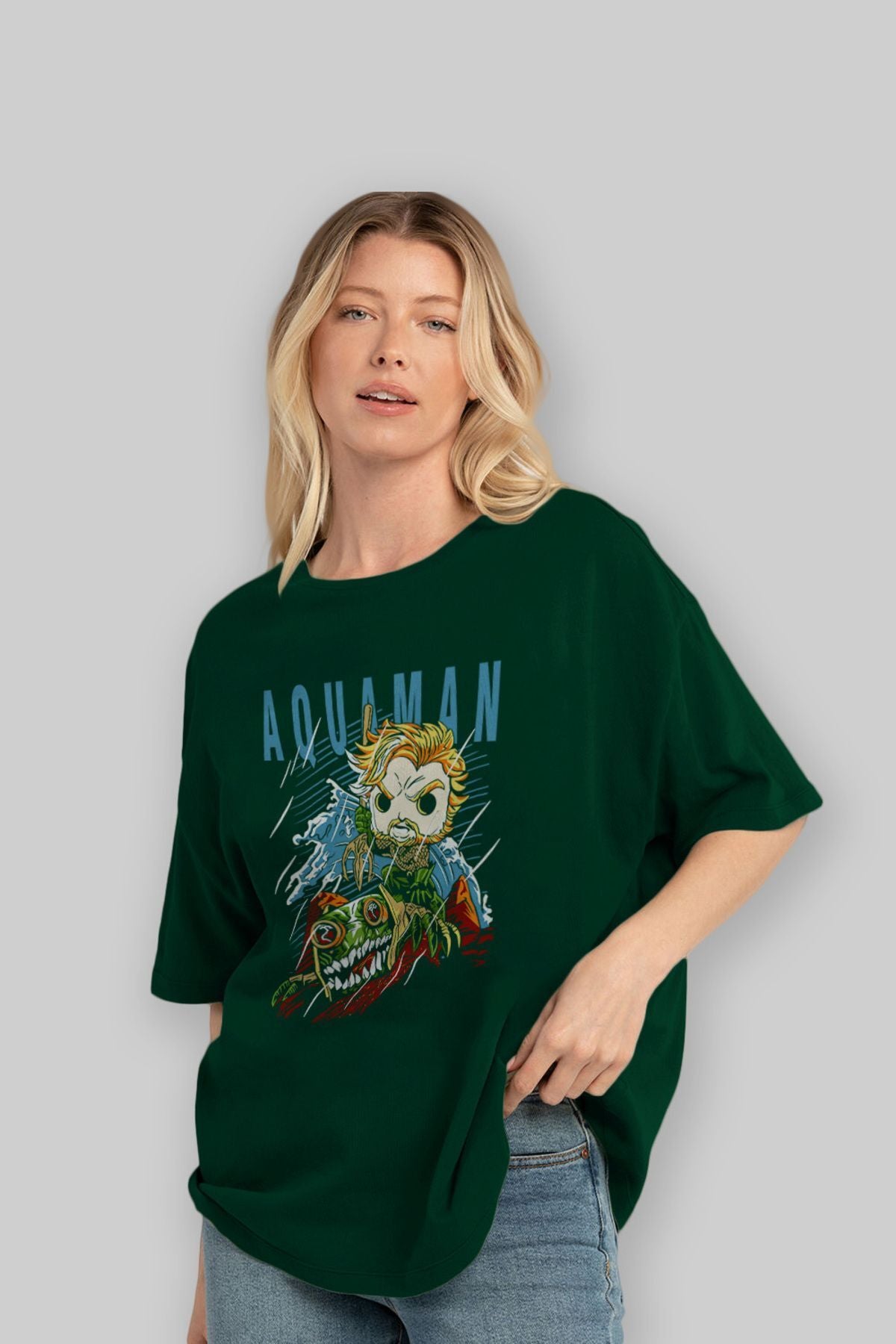 Aquaman Front Printed Emerald Green Oversize t-shirt Crew Neck cotton Men Women