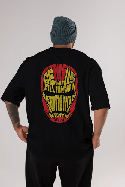 Iron Man Back Printed Black Oversize T-shirt Unisex Men's Women's Crew Neck