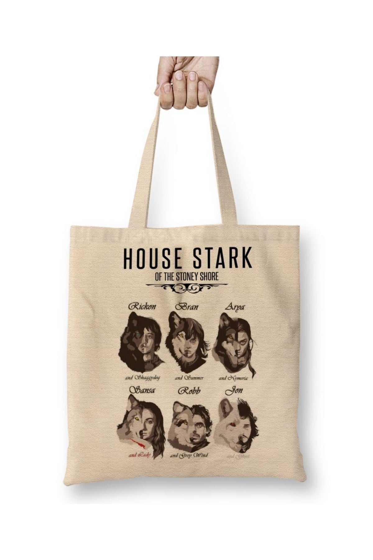 Game Of Thrones Stark Children And Wolves Long Handle Cloth Bag