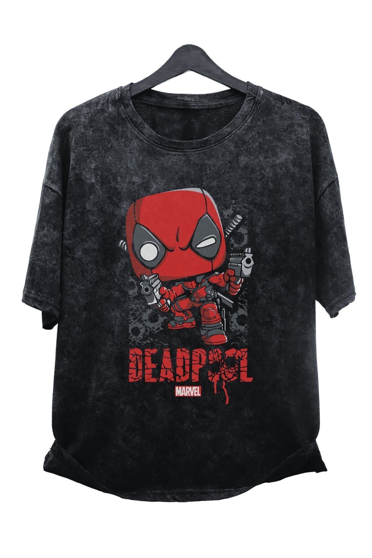 Unisex V2 Miniature Deadpool Printed Washable T-Shirt, Oversize Marvel Printed Vintage T-Shirt