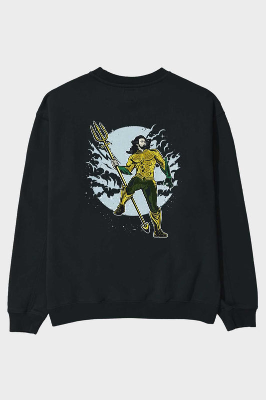 AQUAMAN Back Printed Black Oversize Sweatshirt Men Women Crew Neck