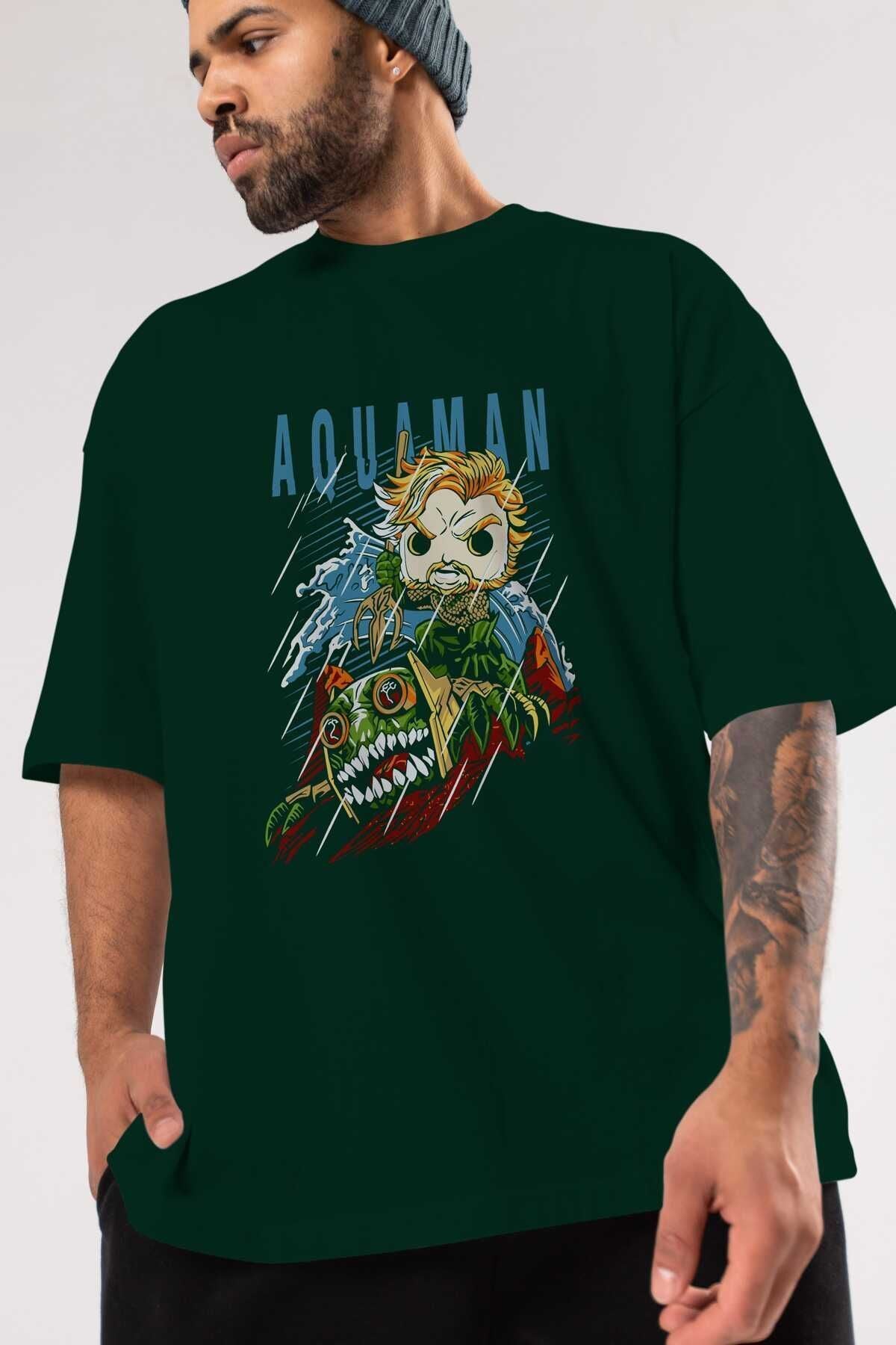 Aquaman Front Printed Emerald Green Oversize t-shirt Crew Neck cotton Men Women