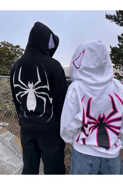 Spiderman Back Printed Hat Spider Eye Detailed Hooded Sweatshirt Hoodie