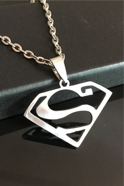 Stainless Steel Unisex Women Men Superman Necklace Tarnish Resistant