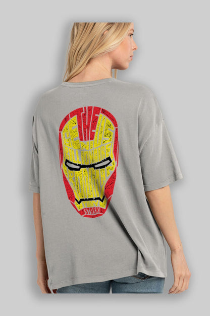 Iron Man Back Printed Black Oversize T-shirt Unisex Men's Women's Crew Neck