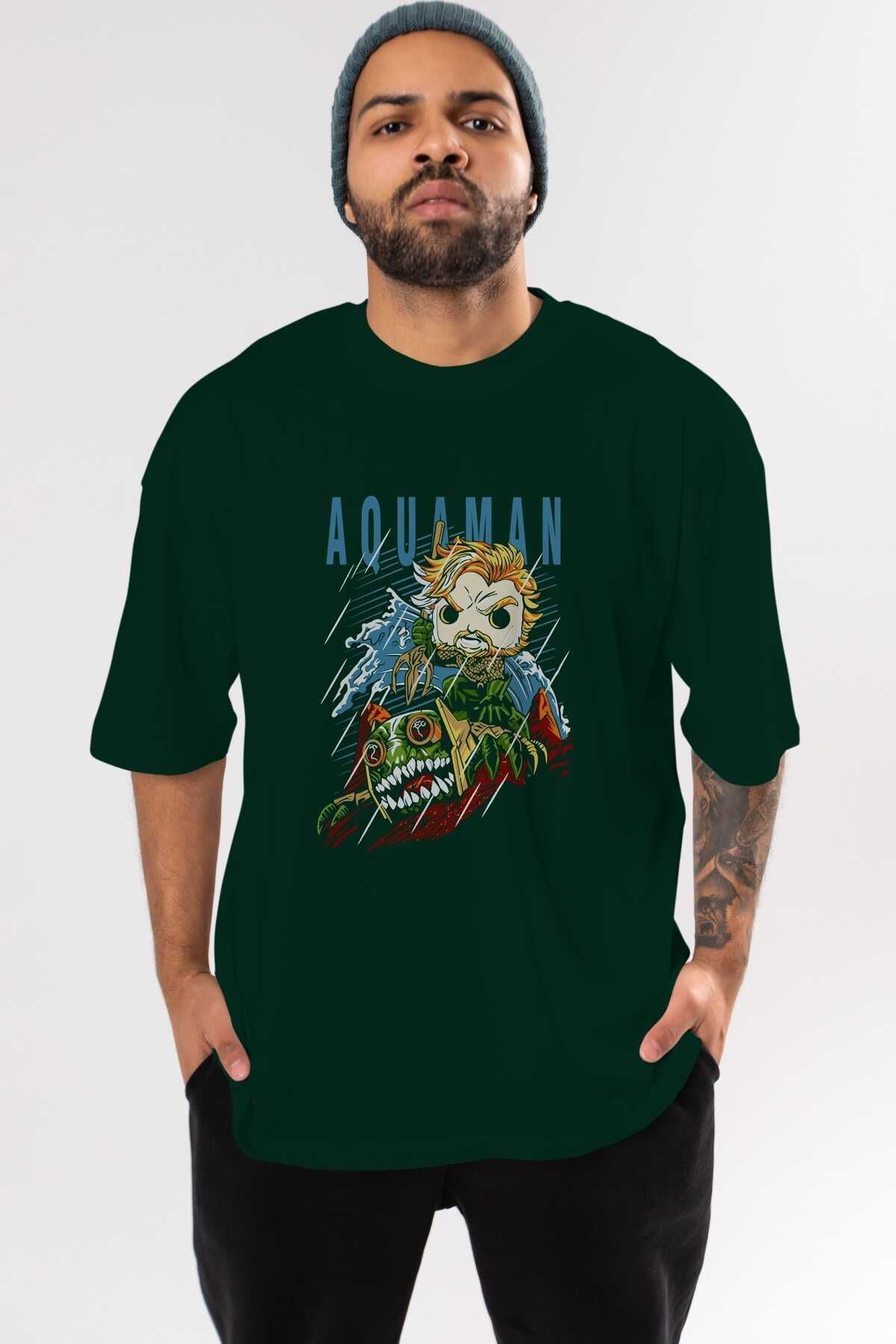 Aquaman Front Printed Emerald Green Oversize t-shirt Crew Neck cotton Men Women