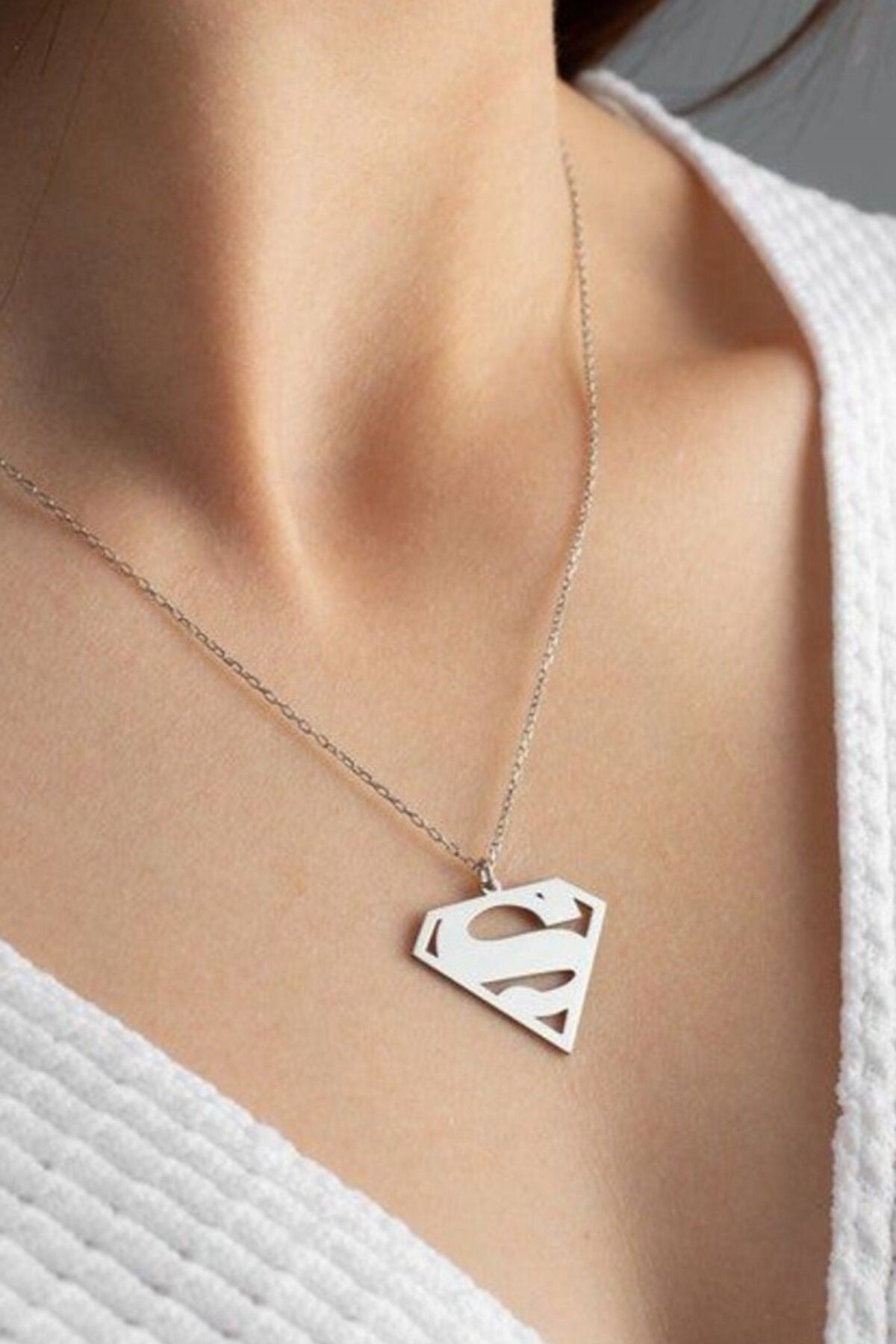 Stainless Steel Unisex Women Men Superman Necklace Tarnish Resistant