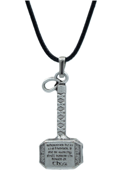 Thor Hammer Men's Women's Necklace Antique Silver Plated - 60 Cm Flat Chain