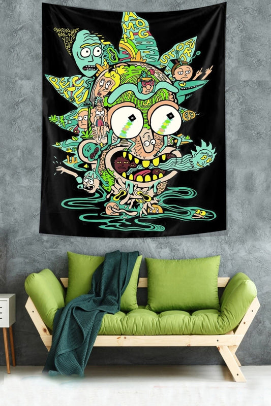 Rick And Morty Pattern Textured Fabric Tapestry