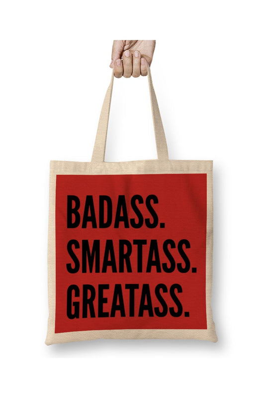 Deadpool Badass Smartass Greatass Funny Joke Deadpool Parody Tote Bag Long Handle