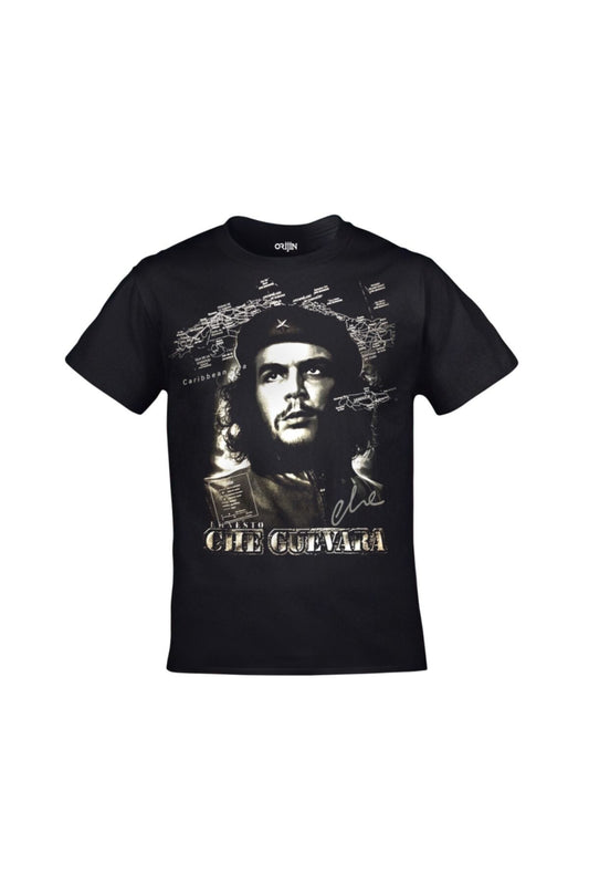 Unisex Black Ernesto Che Guevara Map Printed T-shirt