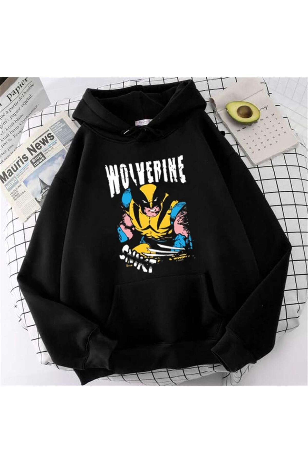 Wolverine Printed Black Unisex Oversize Hooded Sweatshirt