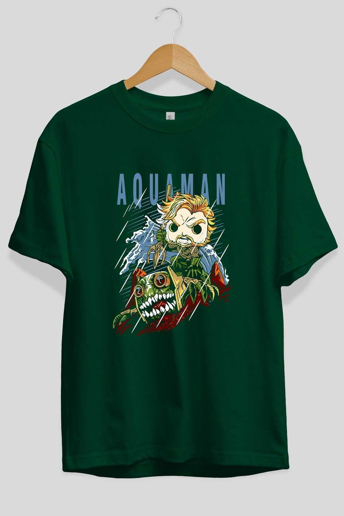 Aquaman Front Printed Emerald Green Oversize t-shirt Crew Neck cotton Men Women