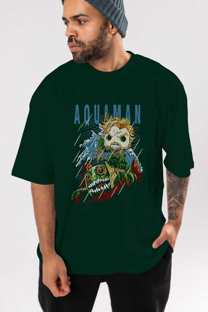 Aquaman Front Printed Emerald Green Oversize t-shirt Crew Neck cotton Men Women