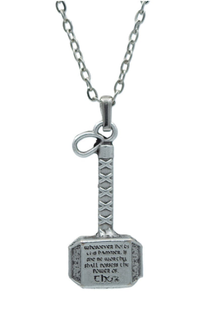 Thor Hammer Men's Women's Necklace Antique Silver Plated - 60 Cm Flat Chain