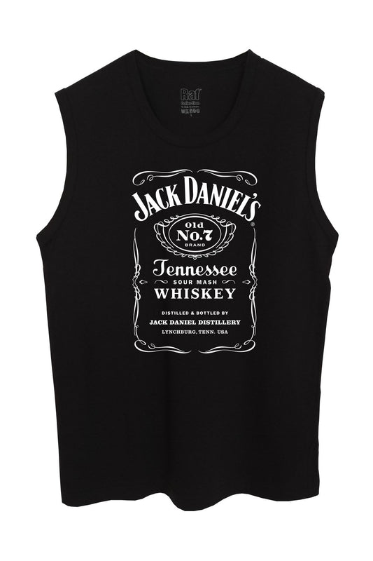 Men's Sleeveless Black T-shirt Jack Daniels Digital Printed