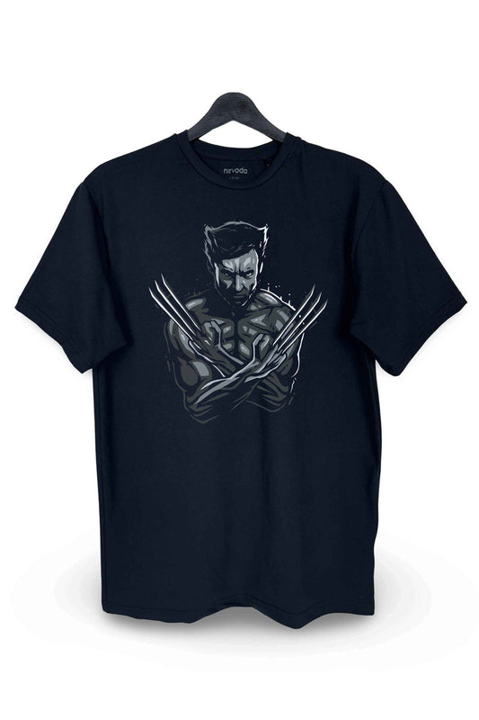 Dark Wolverine Printed Loose Fit Crew Neck Unisex T-Shirt Black