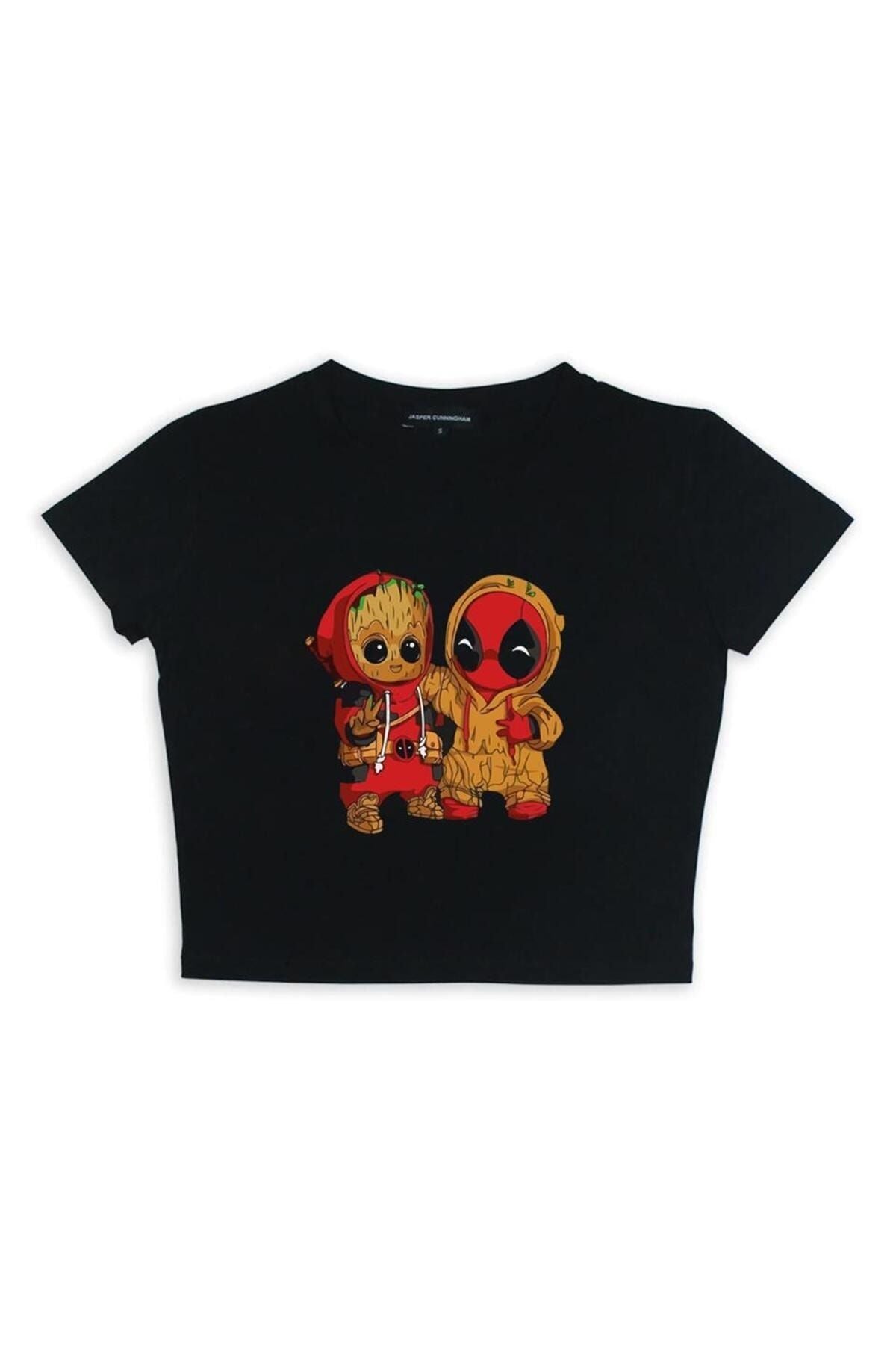 Mayedo Groot & Deadpool Printed Black Crop