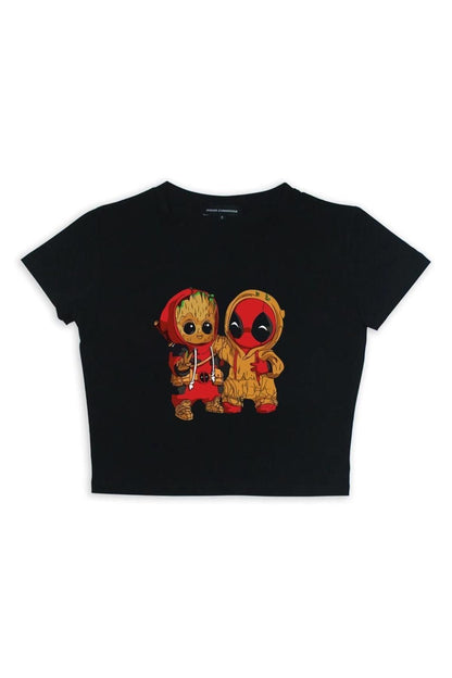 Mayedo Groot & Deadpool Printed Black Crop