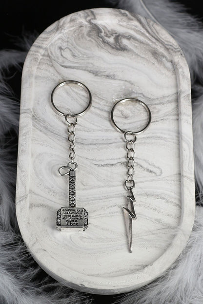 Thor Hammer And Lightning Double Metal 2 Piece Keychain